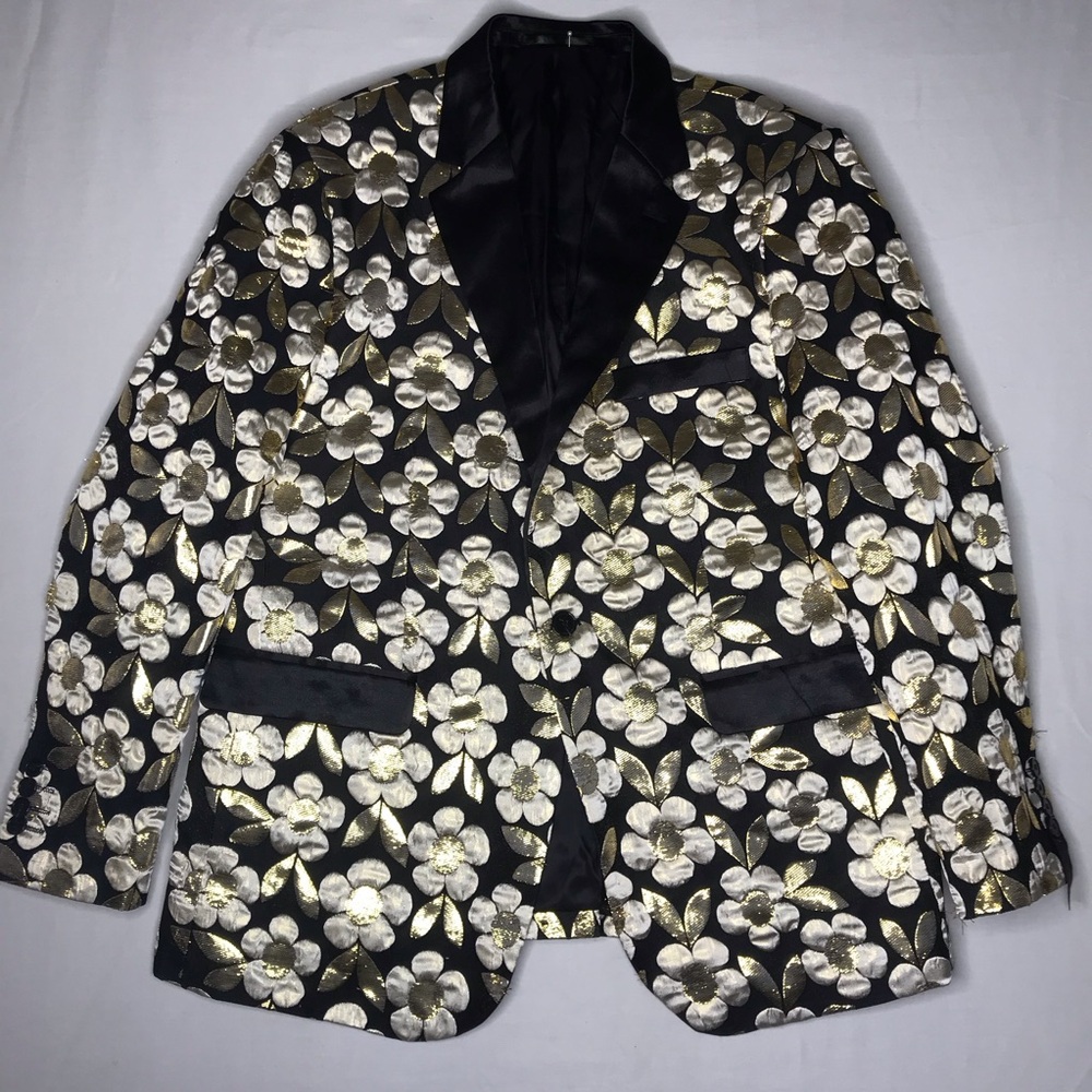 Floral Black and Gold Men's Metallic Blazer
